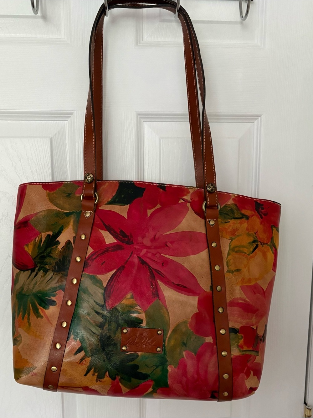Patricia Nash Multicolor Floral Leather Tote with Brown Straps